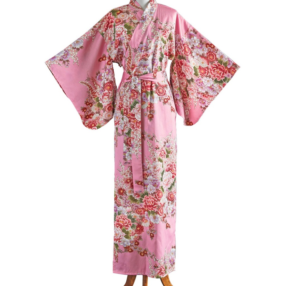 NWT Smithsonian Flowers in Bloom Yukata Kimono Robe Pink Small - Picture 2 of 7